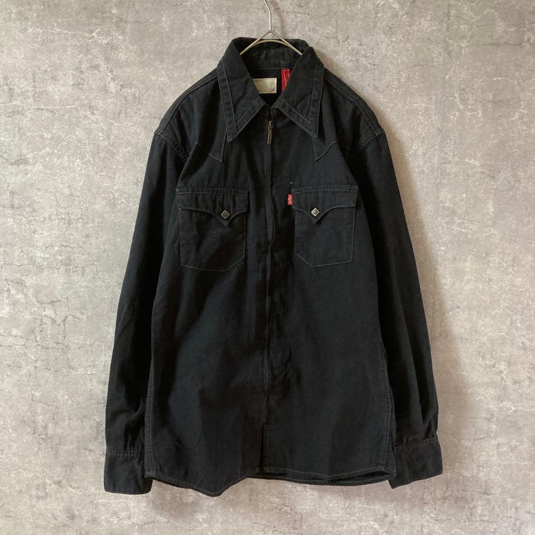 Levi's RED LOOP ブラックデニムシャツ ジップアップ 長袖Mサイズ拍卖