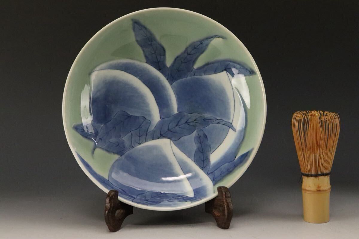 江戸時代中期〜後期 鍋島青磁 染付桃文皿 佐賀県旧家所蔵品拍卖