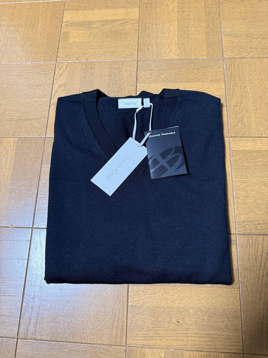 新品未使用 カルバン・クライン Calvin Klein メンズ 男性 セーター 黒 ブラック Vネック Mサイズ Vネックセーター ブラック拍卖