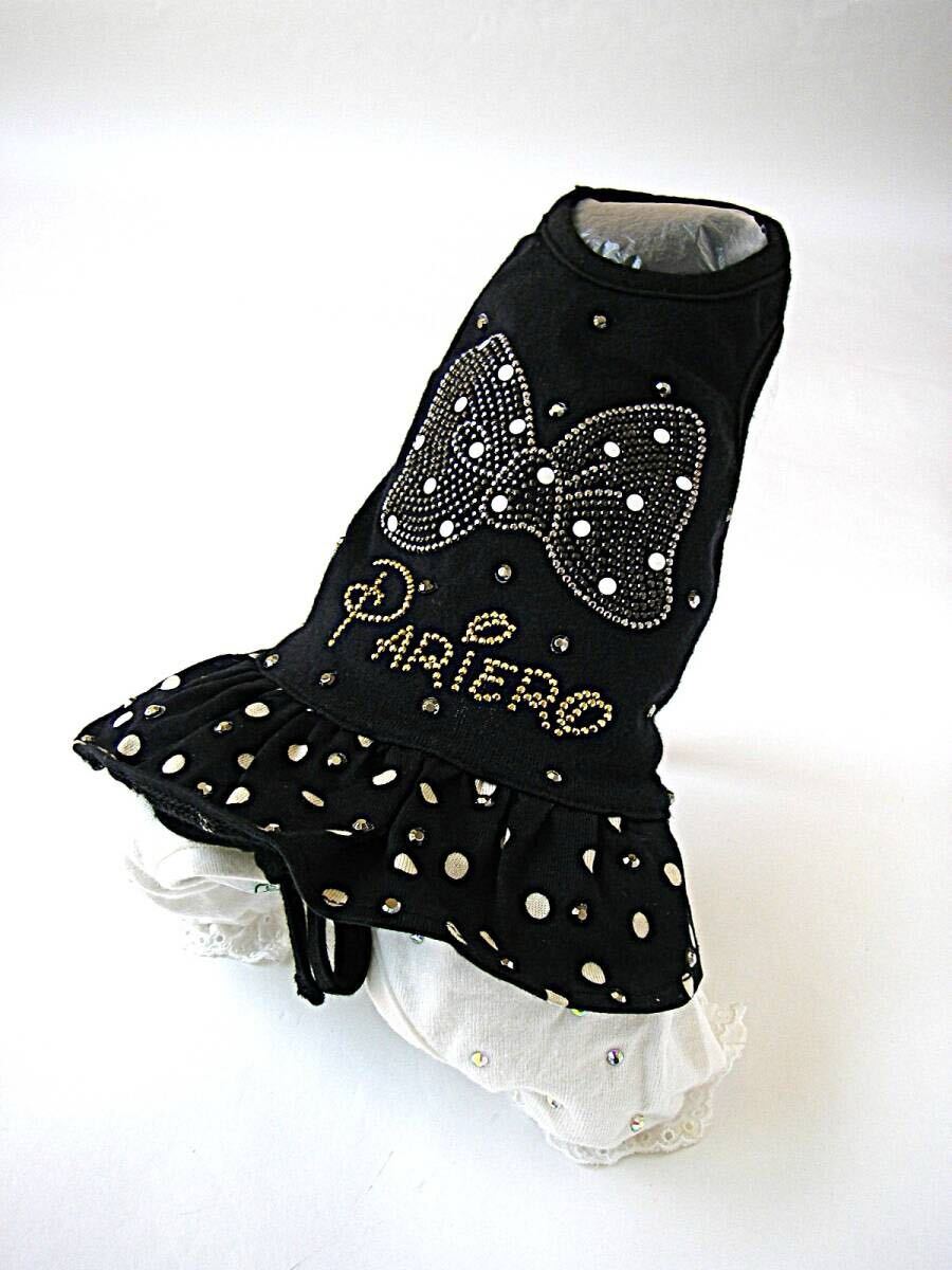 PARIS EROTICA maniac ペチパンツ付きノースリーブ・ワンピース 黒 リボン/ラインストーン/スタッズのデコレーション サイズXS パリエロ拍卖