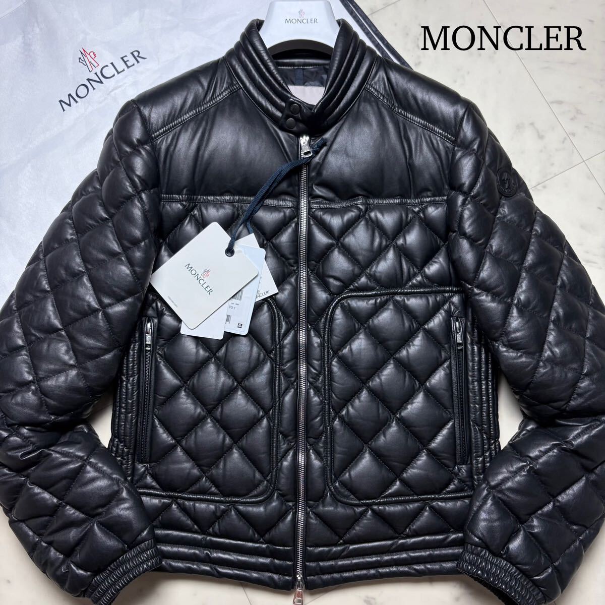 極美品★MONCLER モンクレール GEMOT ラムレザー キルティング ダウンジャケット ライダース ブルゾン M 羊革 黒 ハンガー・ガーメント付き拍卖