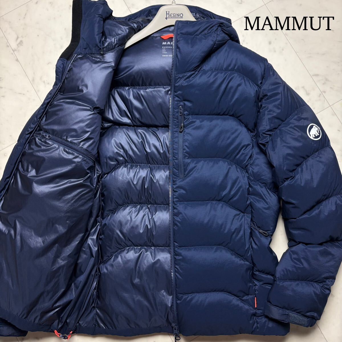 美品/Lサイズ★ マムート MAMMUT エクセロン Xeron ダウンジャケット パーカー ブルゾン アウター PERTEX 肉厚 軽量 ネイビー 紺 メンズ拍卖