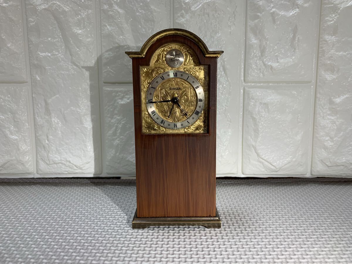 ◆SWIZA◆Tempus Fugit◆置き時計◆スイス製◆ゼンマイ式◆アンティーク◆SWISS◆スウィザ◆目覚まし◆アナログ◆レトロ◆現状品◆拍卖
