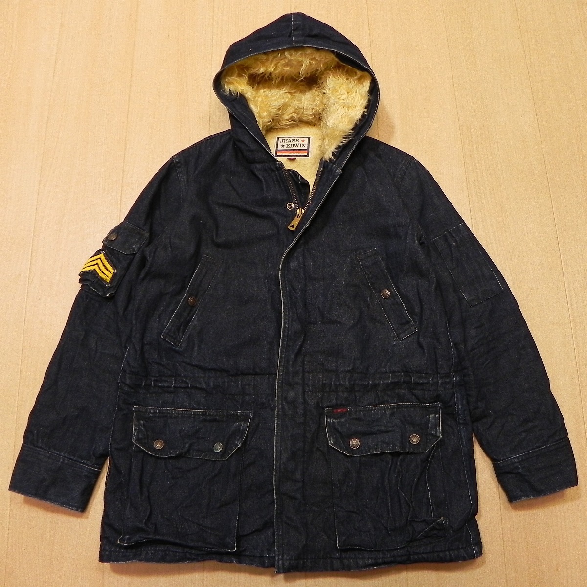 ★ 70s ヴィンテージ EDWIN エドウィン N-3B タイプ デニムジャケット コート M インディゴ レアモデル 当時物 古着 ミリタリー 赤耳 ★h拍卖