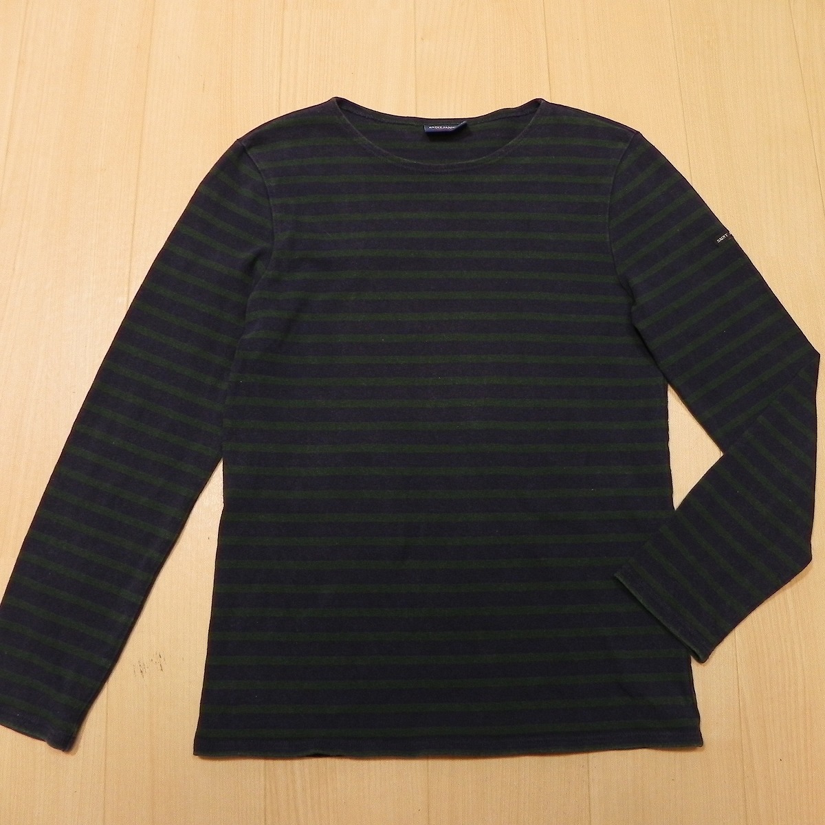 ★ フランス製 SAINT JAMES セントジェームス LATELIER ボートネック バスクシャツ M グリーン ネイビー ボーダー 定番 カットソー ★h 拍卖