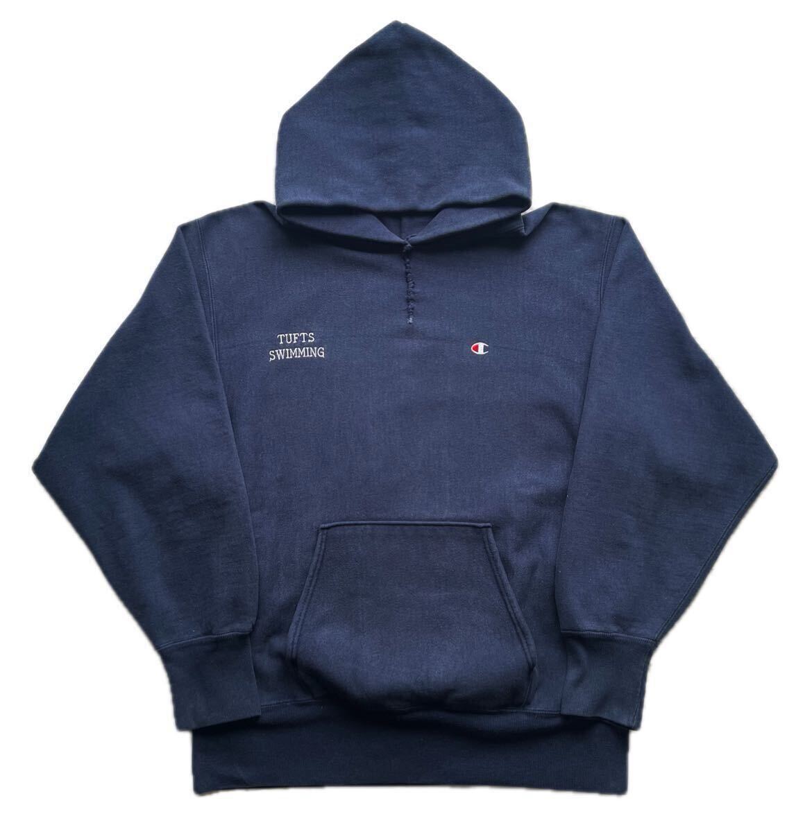 【レア ナス紺 パーカー USA製 90s 刺繍タグ】Champion チャンピオン リバースウィーブ XL/ビンテージ 単色 ランタグ トリコタグ 50s 80s拍卖