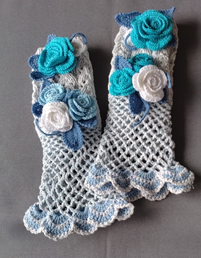 アームウォーマー 薔薇 ブルーグレー ami laine拍卖