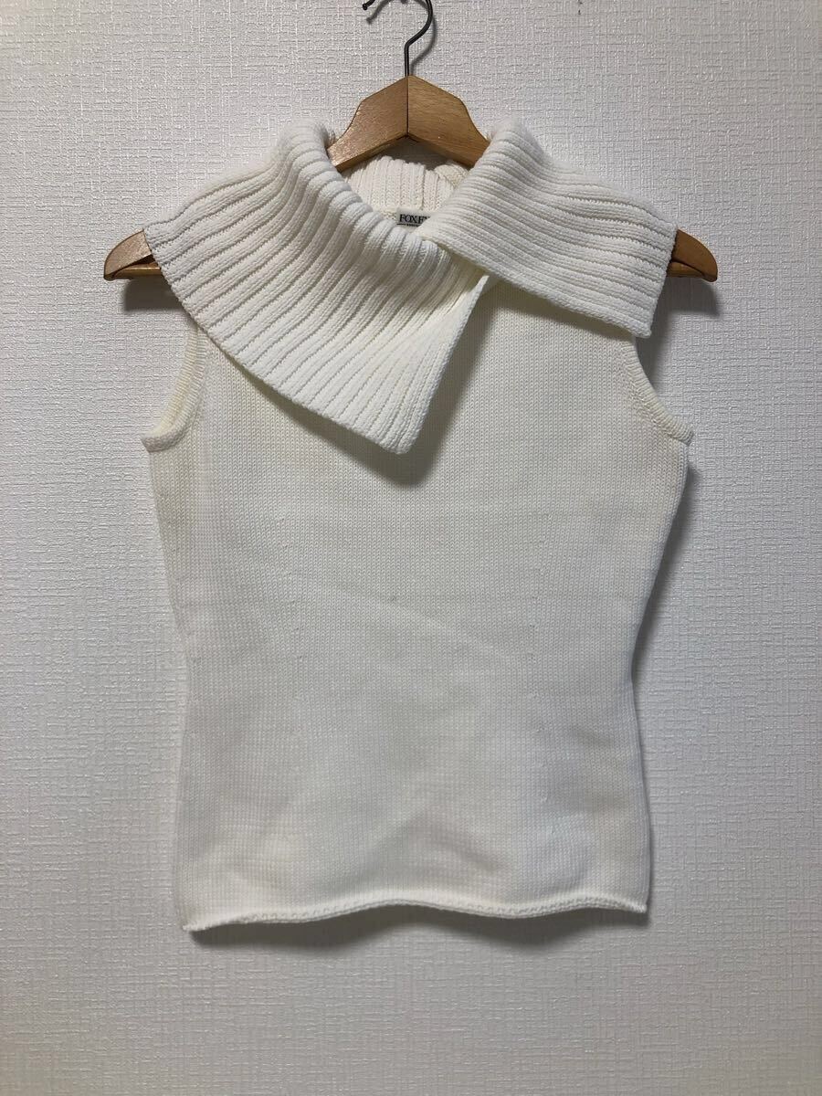 11-168 FOXEY フォクシー ニット ノースリーブ トップス ブランド 服 ホワイト 白 綿 サイズ 40 レディース 女性 タグ付き拍卖