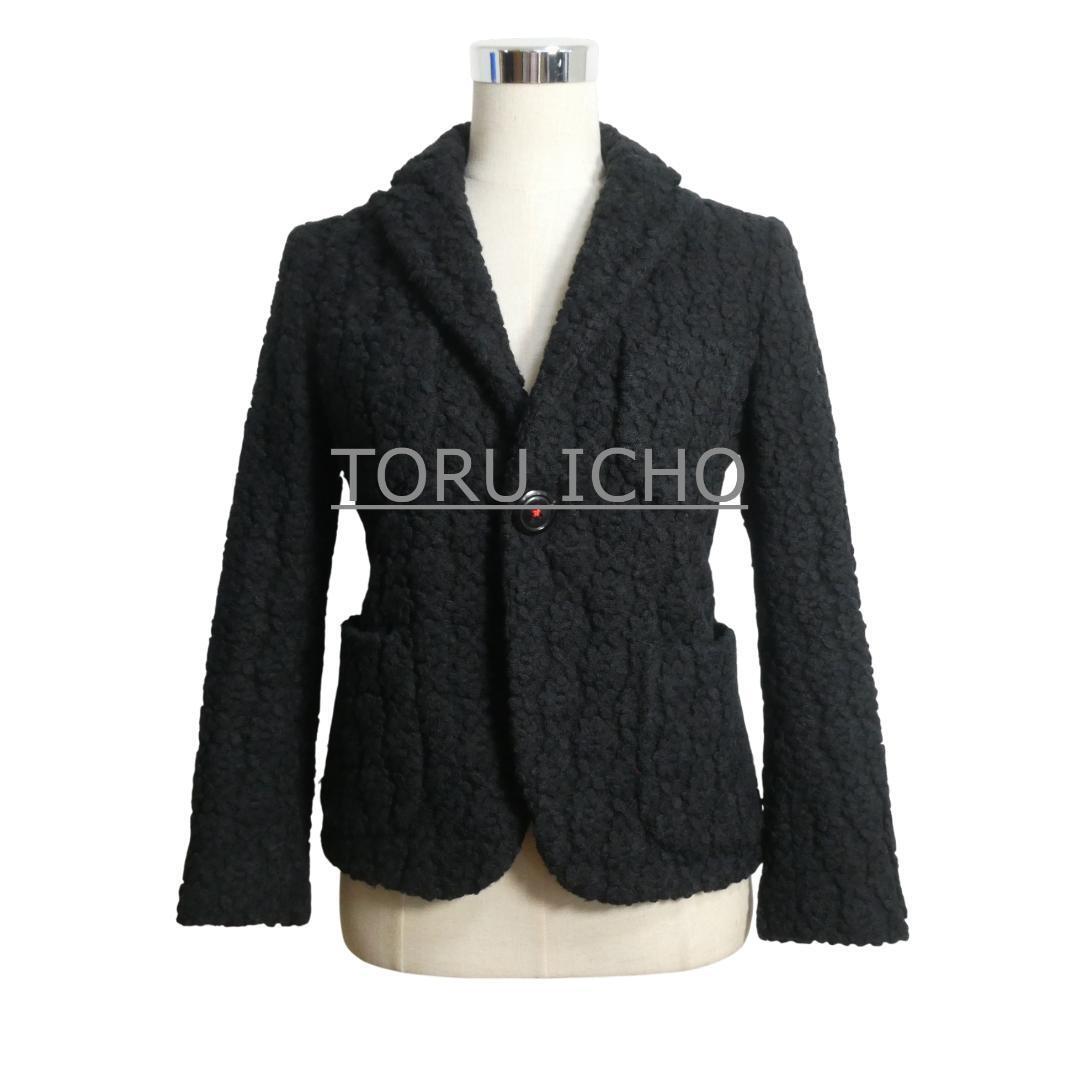 美品 TORU ICHO トオルイチョウ 花柄 ニット テーラードジャケット シングル 1B 総裏 黒 ブラック レディース拍卖
