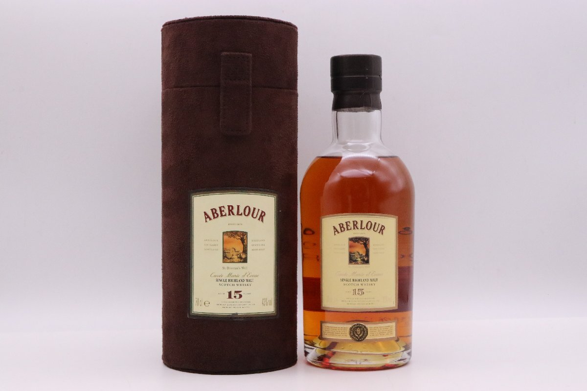【美品】ABERLOUR SINGLE HIGHLAND MALT WHISKY 15年 アベラワー シングルモルトウイスキー 43% 700ml スエード調ケース付き【漂亮】拍卖
