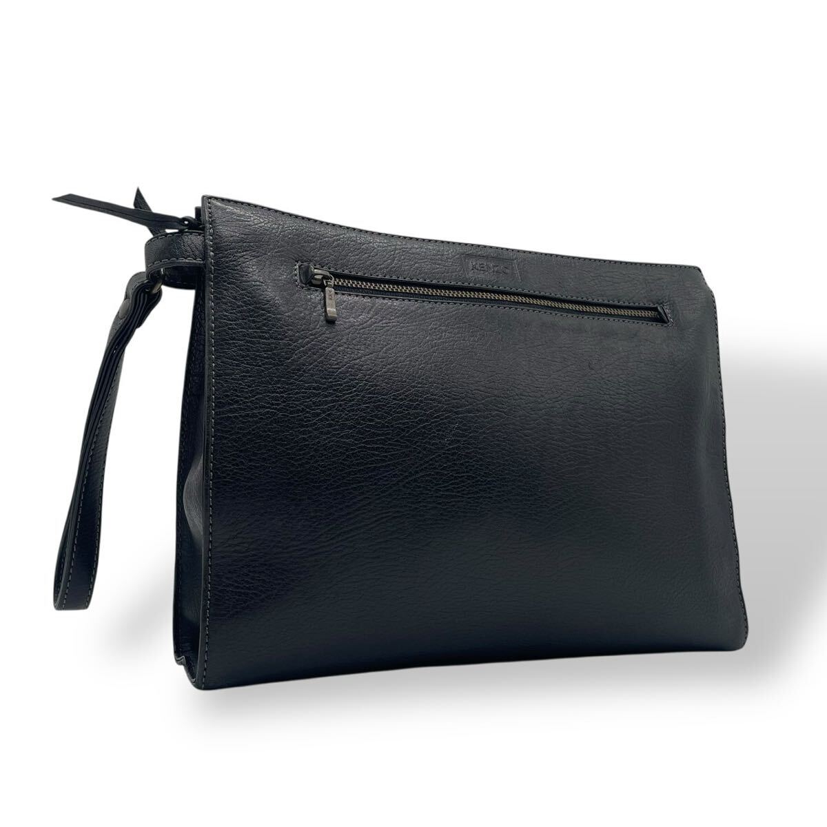 KENZO ケンゾー クラッチバッグ セカンドバッグ レザー ロゴ型押し 黒拍卖