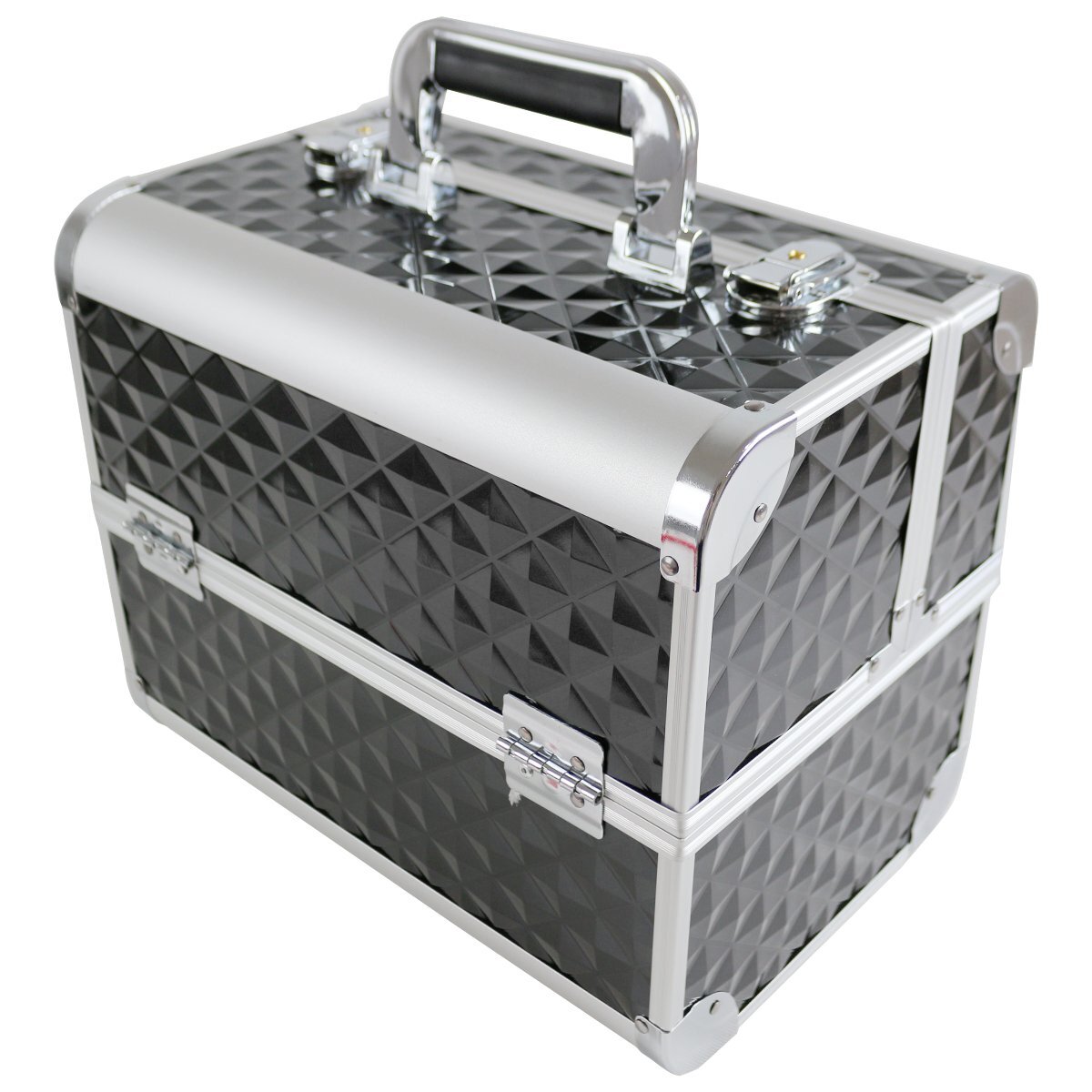 3段 アルミ合金 鍵付き ツール ボックス 両開き 工具箱 道具箱 工具 道具 収納 パーツ ケース 入れ 車載 ブラック/黒 三段拍卖