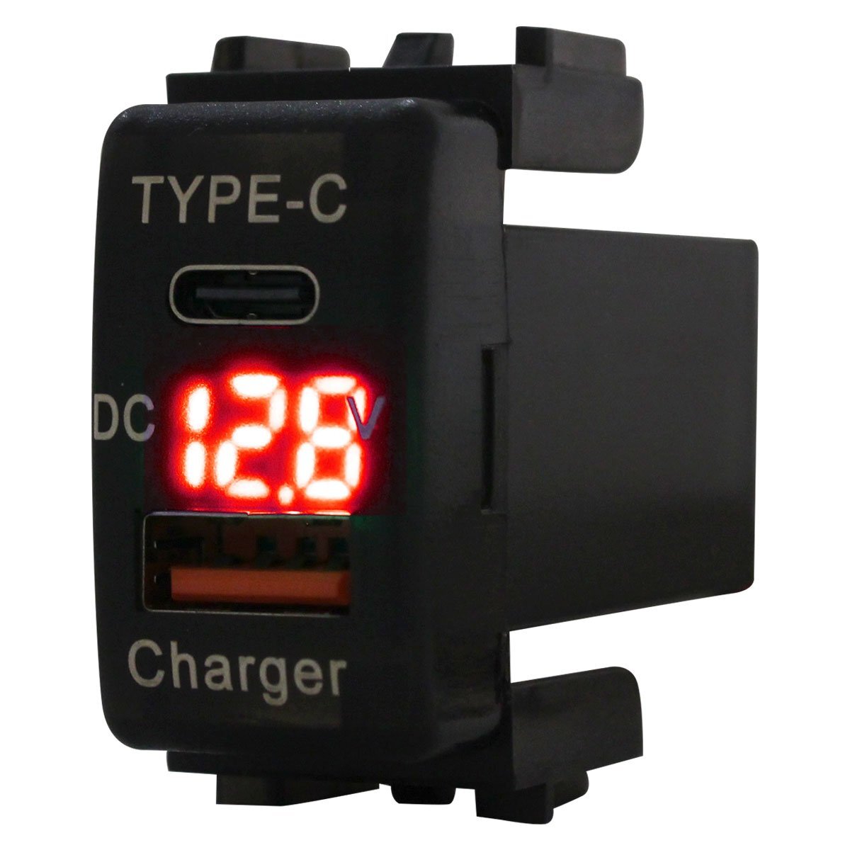 【送料220円】ニッサンA マーチ K13 H22.7~現在 LED:レッド 電圧計 USB Type-C タイプC ポート QC3.0 充電 12V 増設 スイッチホールカバー拍卖