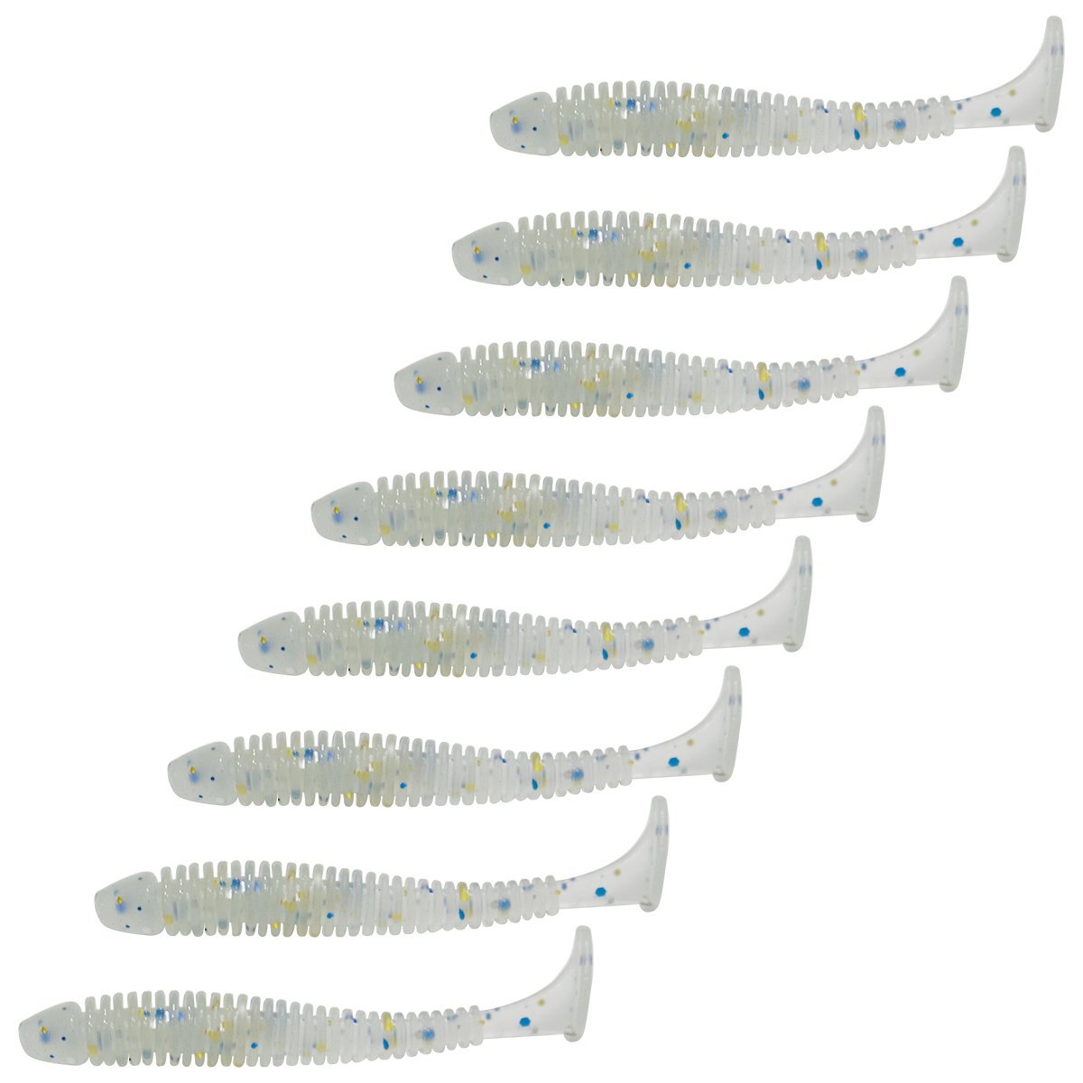 ソフトルアー 8個セット ワームセット ホワイト 白 2.3インチ 58mm/5.8cm シャッドテール プルプル 震える ジグヘッド スプリット拍卖