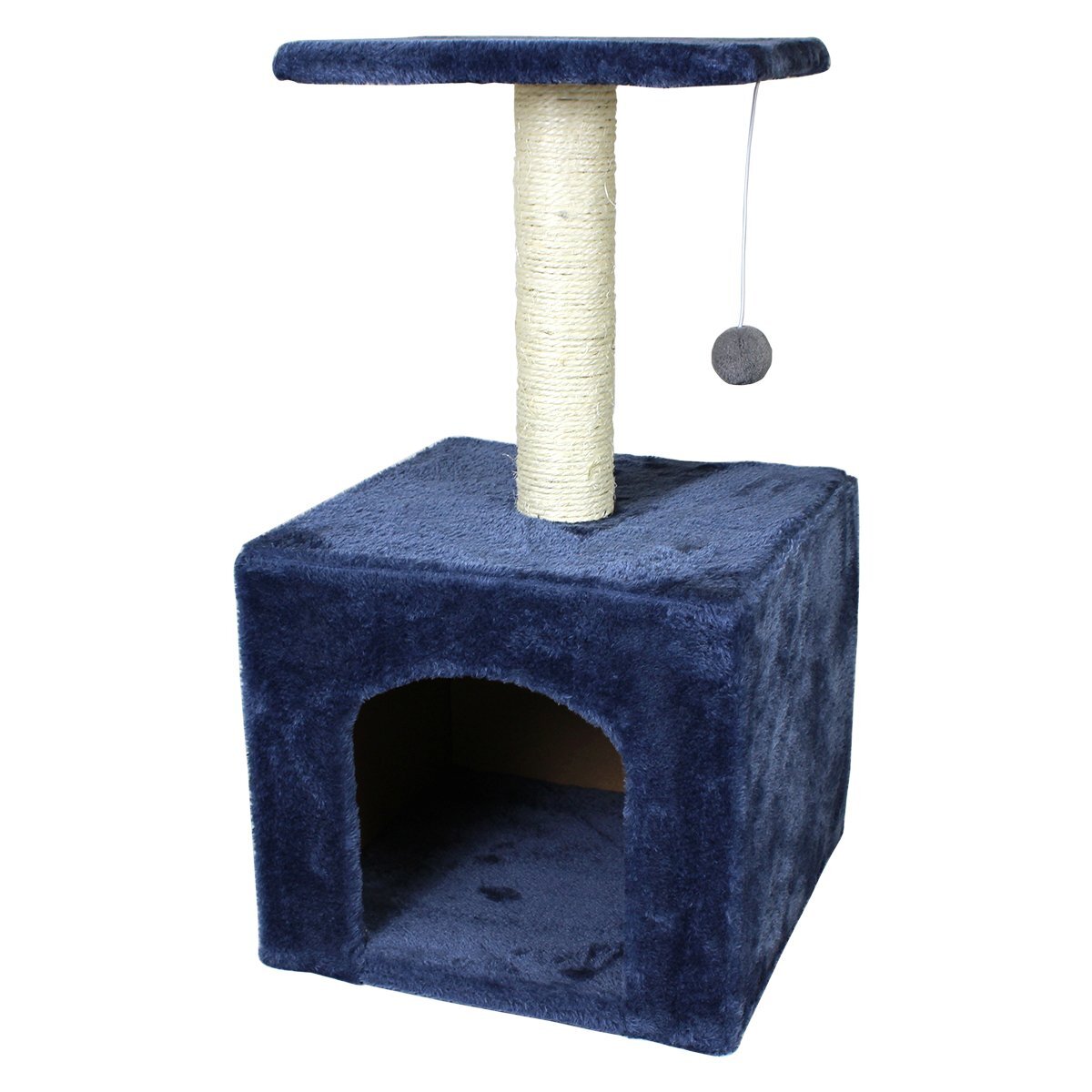 キャットタワー 高さ60cm ネイビー 据え置き ネコハウス コンパクト 運動不足解消 爪磨き 遊び場や隠れ家として最適♪置き型拍卖