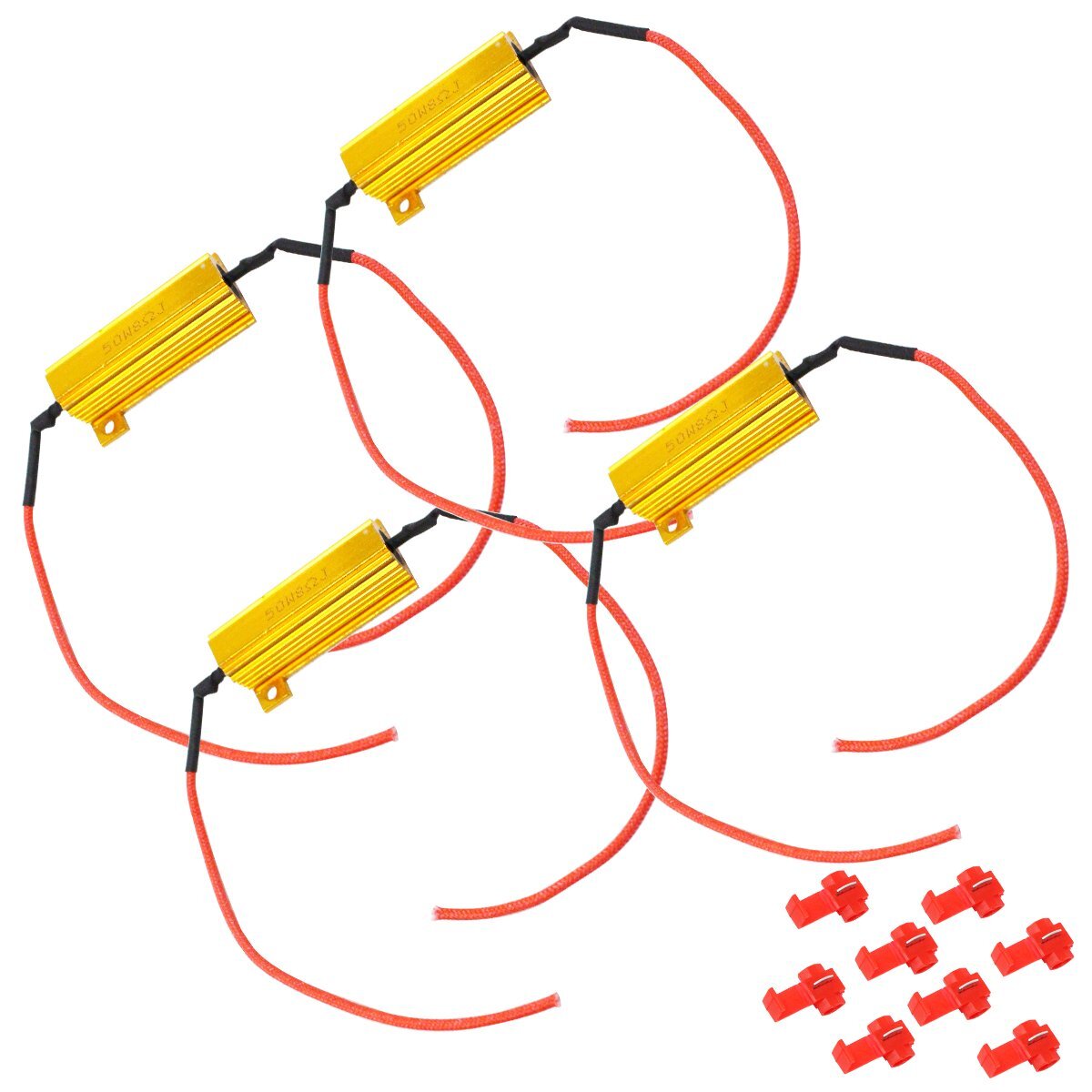 LED 12v 50w 8Ω ハイフラ 防止 対策 球切れ 警告灯 ワーニング キャンセラー ウインカー 抵抗 LED 汎用 メタルクラッド 4個拍卖