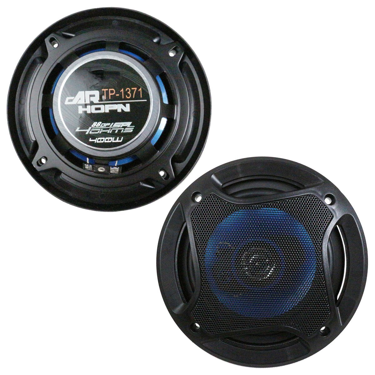 『13cm 400W』スピーカー 2個 セット 2WY ドームツイーター メッシュグリル 車載 車 カバー付き オーディオ 130mm 青 左右拍卖