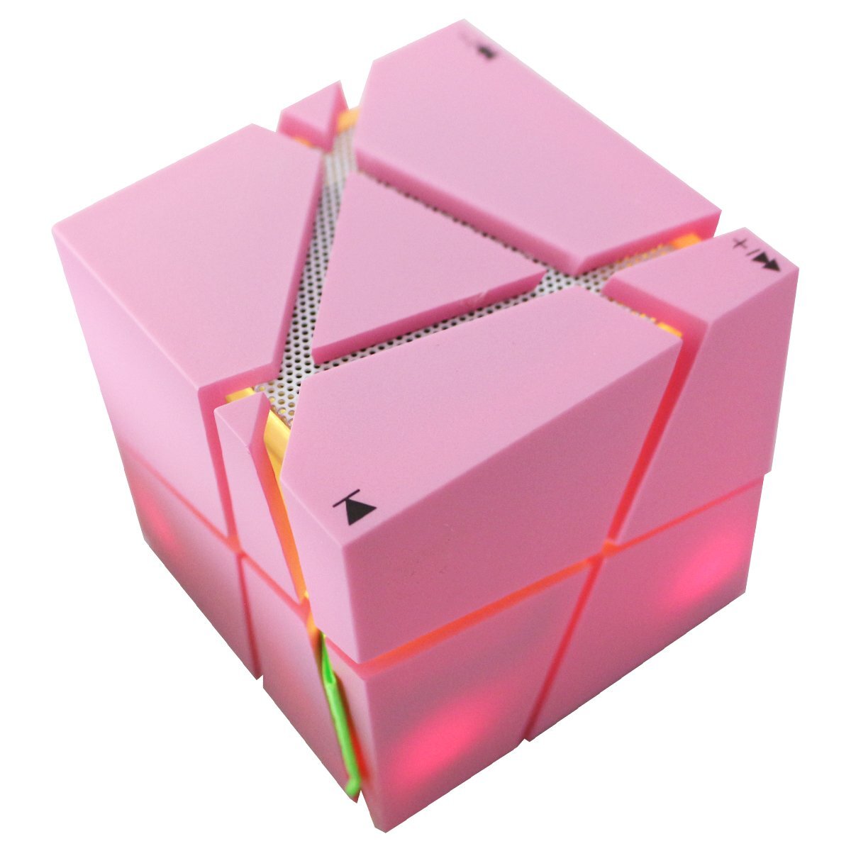 重低音 LEDライト搭載 Bluetooth スピーカー ピンク ワイヤレス 再生機 スクエア型 四角 サイコロ 小型 イルミネーション ウーファー拍卖