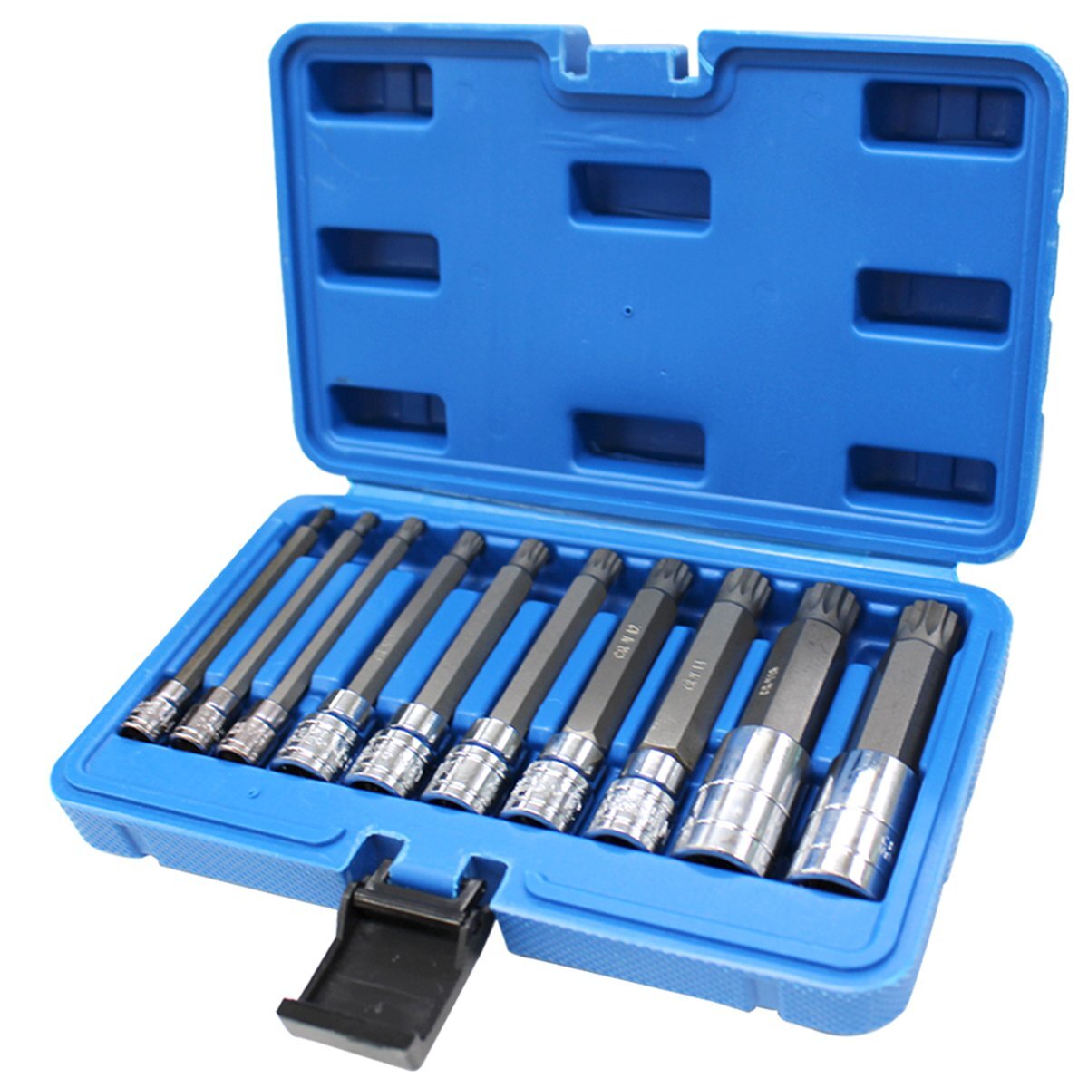 100mm ロング 10本セット トリプルスクエア スプライン 12ポイント ソケット ビット 自動車 バイク 特殊工具 SST ケース付拍卖