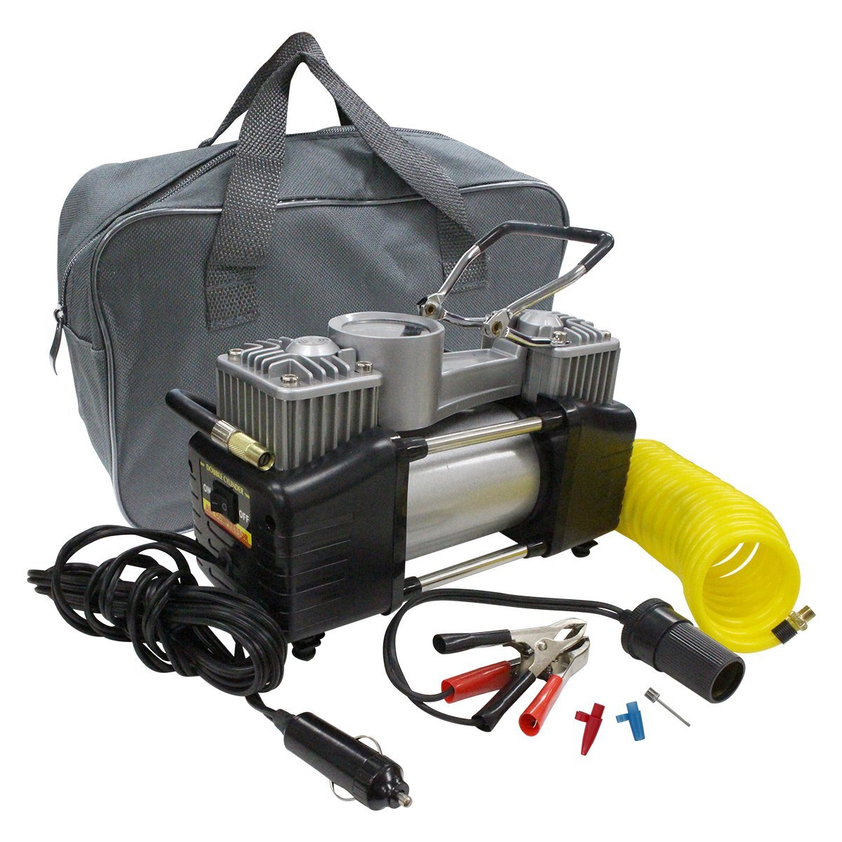 ポータブルエアコンプレッサー 12V 空気入れ アタッチメント付き 収納バッグ付き 電動ポンプ 車 バイク ボール拍卖