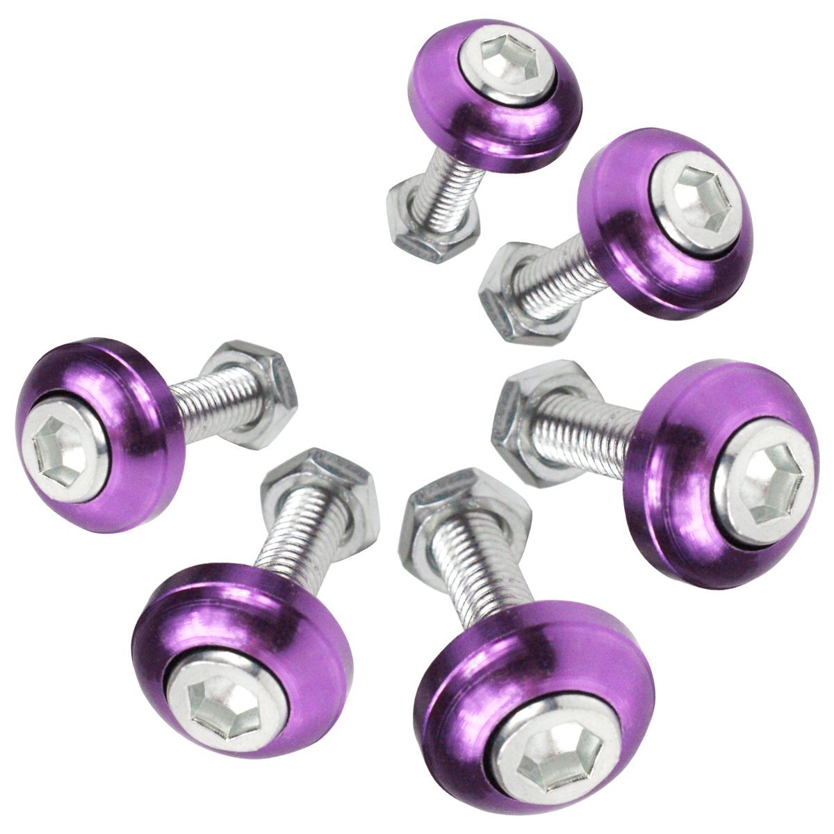 【送料220円】6個set M6 アルミ カラーワッシャー ナンバー ボルト 丸形 車 バイク ステンレスボルト M6 1.0 首下20mm パープル 紫拍卖