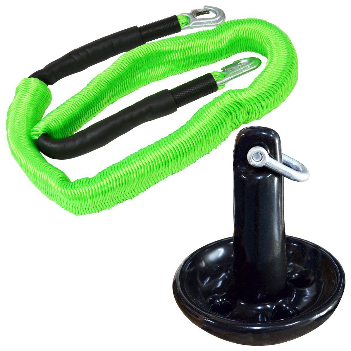 『伸縮ロープ/アンカーセット』マッシュルームアンカー 10LBS 4.5kg 黒 ブラック 6M フロート のびのび アンカー ロープ 緑拍卖