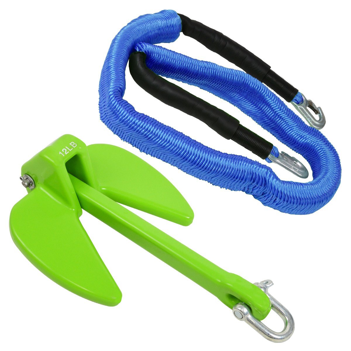 『伸縮ロープ/アンカーセット』ジェットスキー 爪型 アンカー 12LBS 5.5kg 緑 6M フロート のびのび アンカー ロープ 青拍卖