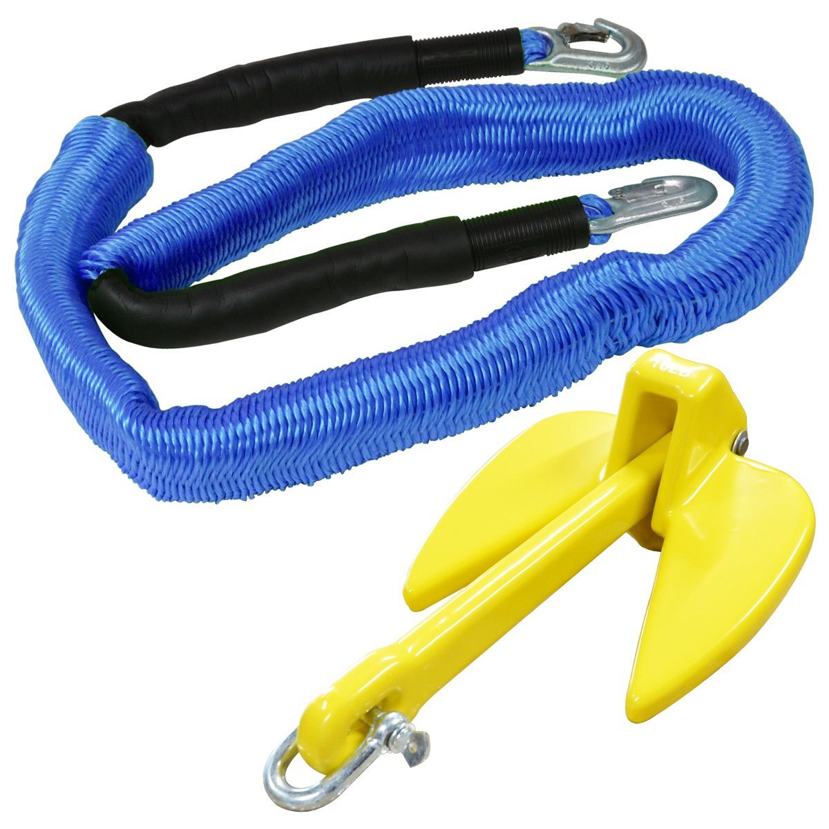 超人気セット! ジェットスキー用 PVCアンカー イエロー 10LBS 4.5Kg & 伸縮のびのびアンカーロープ 2mから6m ブルー 青 すぐ使える!拍卖