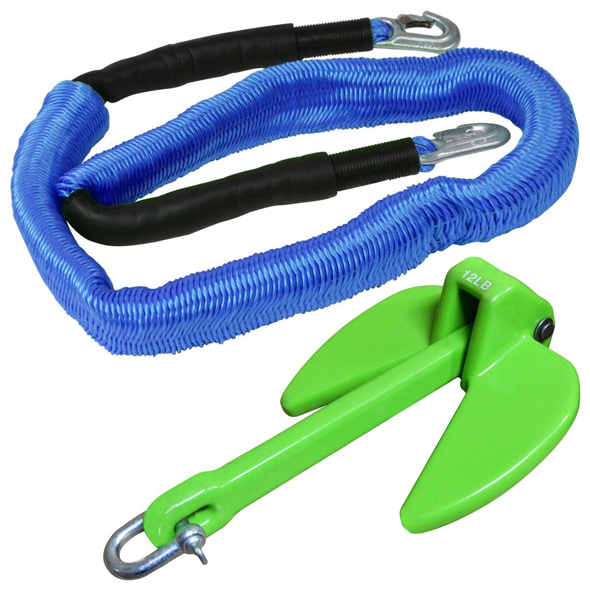 『伸縮ロープ/アンカーセット』爪型 アンカー 10LBS 4.5kg 緑 グリーン 6M フロート のびのび アンカー ロープ 青拍卖