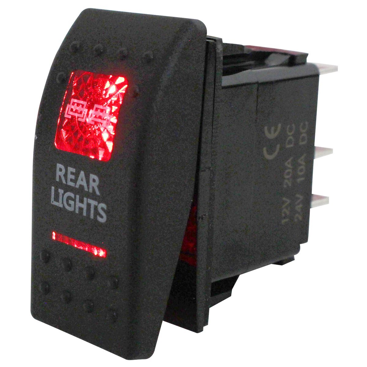 リア LED 照明/ライトバー ロッカー スイッチ LED/レッド 5ピン 12V/20A 24v/10A LEDライトバー ジムニー ランクル 車 ON/OFF拍卖