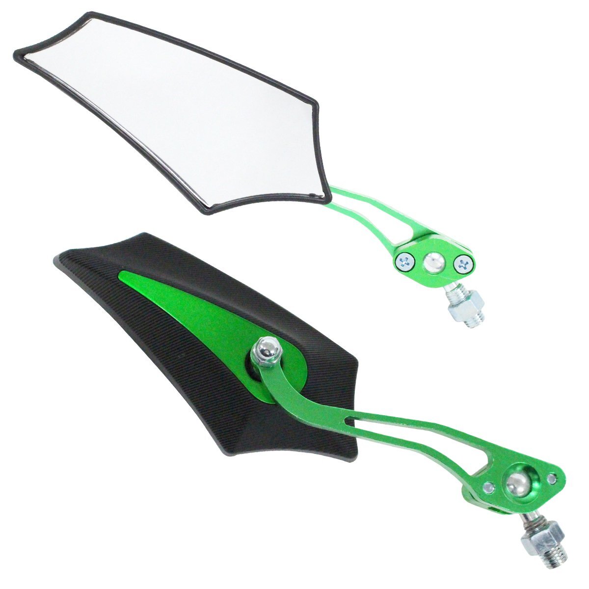 汎用 ウイング サイドミラー 8mm 10mm 正ネジ 逆ネジ クリアレンズ グリーン 緑 バイク 原付 ホンダ ヤマハ スズキ カワサキ拍卖
