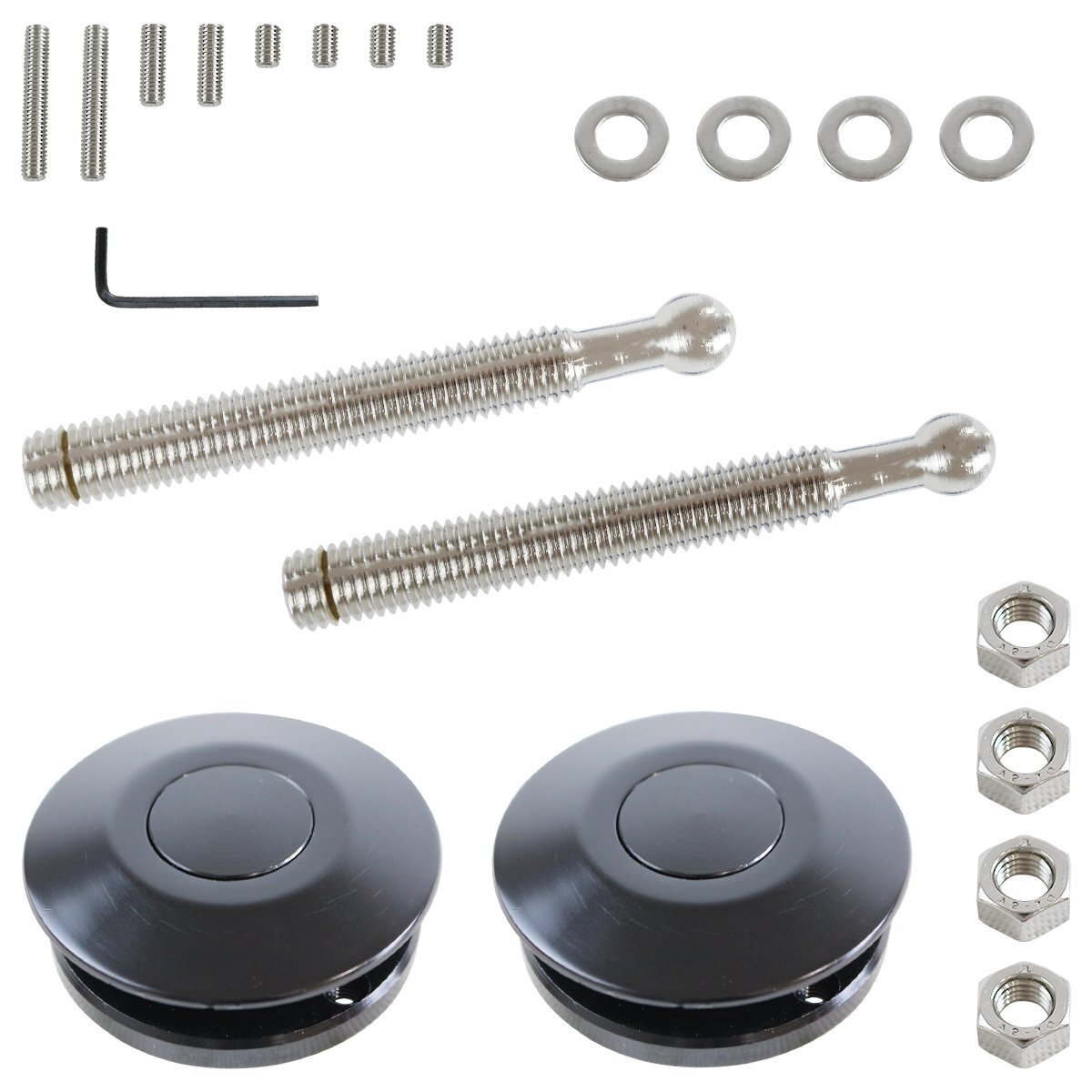 2個 セット 汎用 プッシュ式 ボンネットピン 黒/ブラック 丸型 フラット バンパー 固定 ボールジョイント クイックキャッチ拍卖