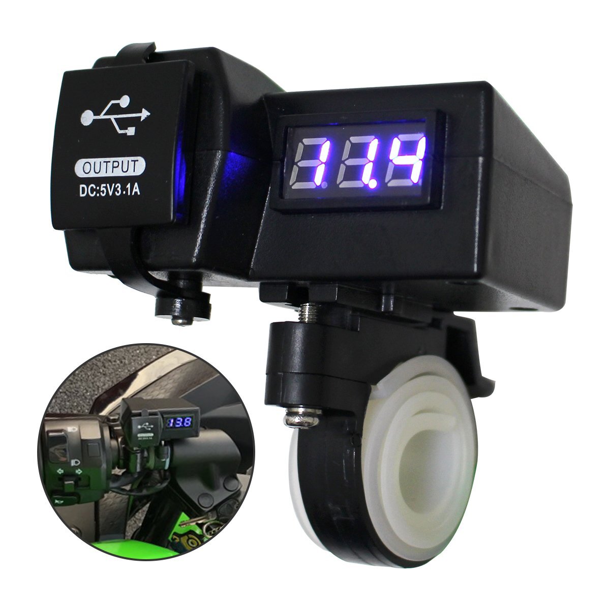 【送料380円】バイク USB電源 充電器 USB2ポート 電圧計 DC12V 防水 3.1A 5V デュアルUSB 原付 スクーター セロー 黒 ブラック拍卖