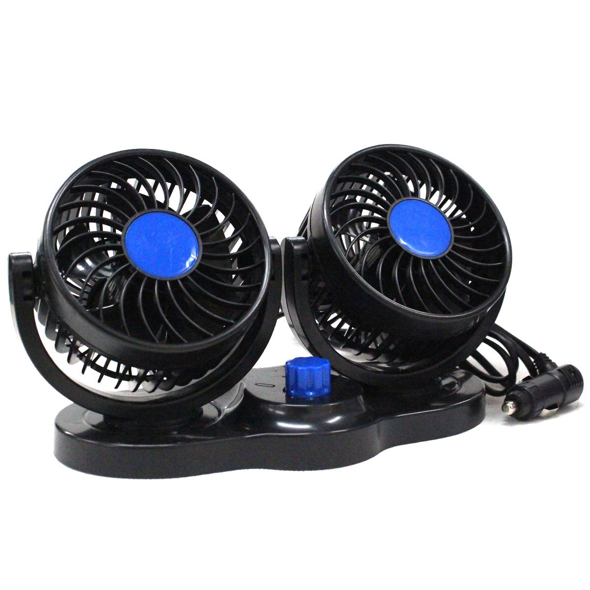 車載 用 12V ツインカーファン シガー 電源 ヘッドレスト 取付可 扇風機 ダブル ファン サーキュレーター ブルー 青 車 送風拍卖