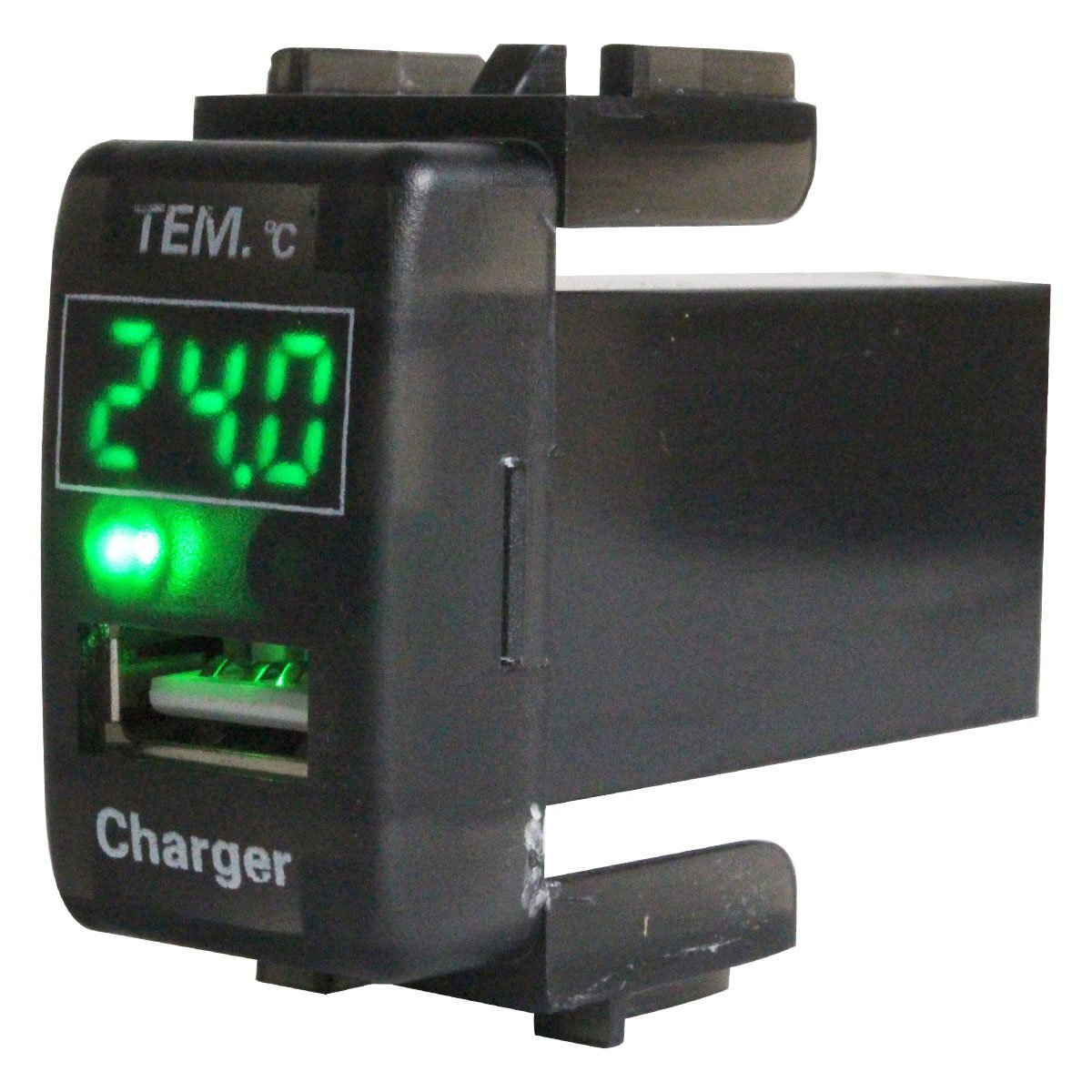 『ニッサンA』 マーチ K12 H14.3~H22.7 LED/グリーン 温度計+USBポート 充電 12V 2.1A 増設 パネル USBスイッチホールカバー 電源拍卖