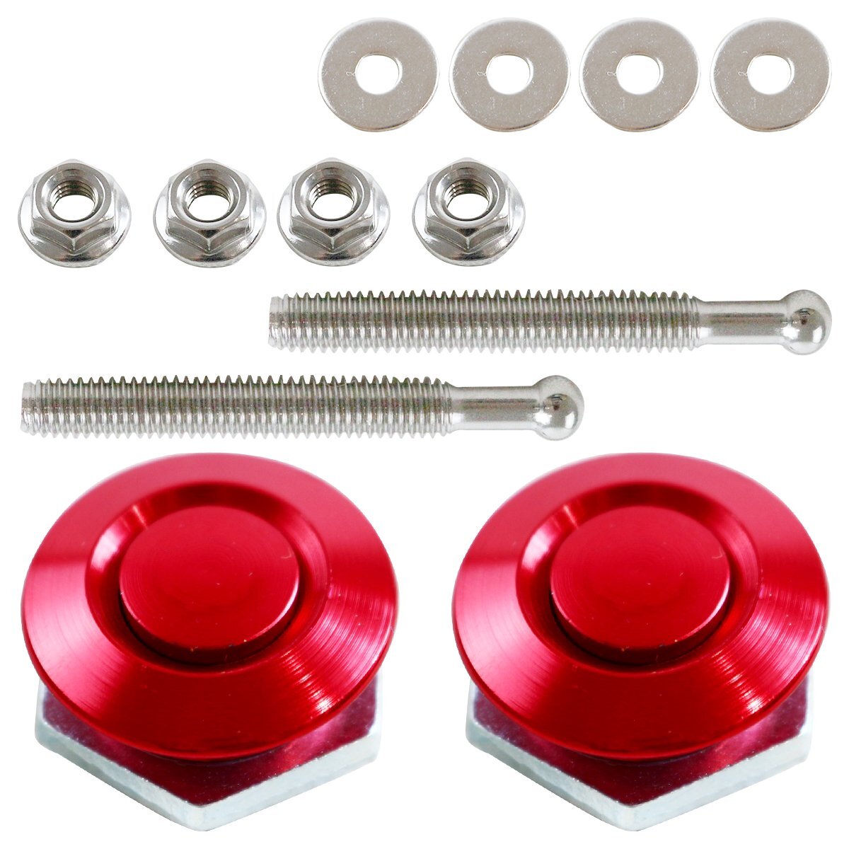 【送料220円】『26mm×53mm』『2個』 汎用 プッシュ式 ボンネット ピン 赤 レッド ボンピン 固定 クイックリリース ファスナー バンパー拍卖