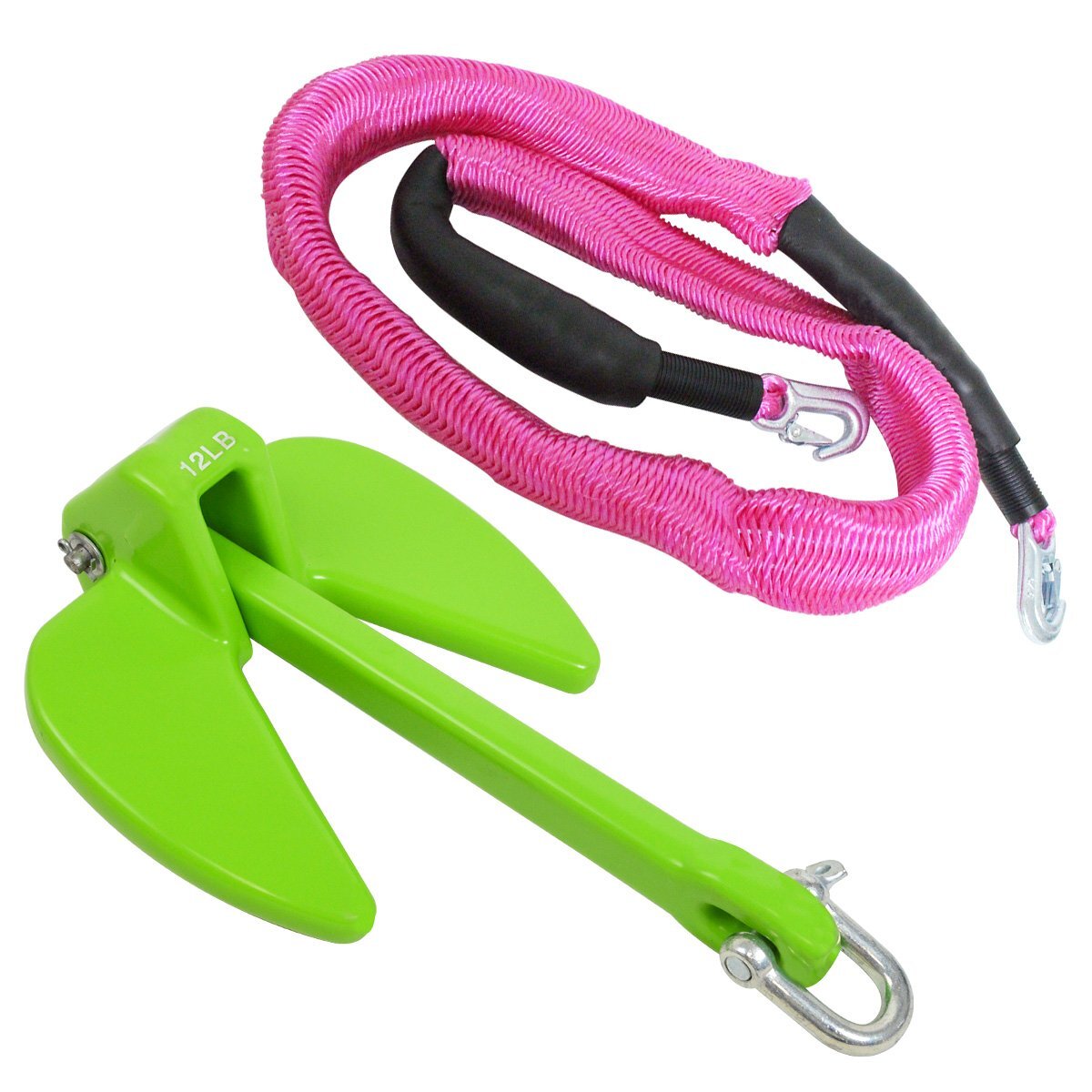 『伸縮ロープ/アンカーセット』ジェットスキー 爪型 アンカー 12LBS 5.5kg 緑 6M フロート のびのび アンカー ロープ ピンク拍卖