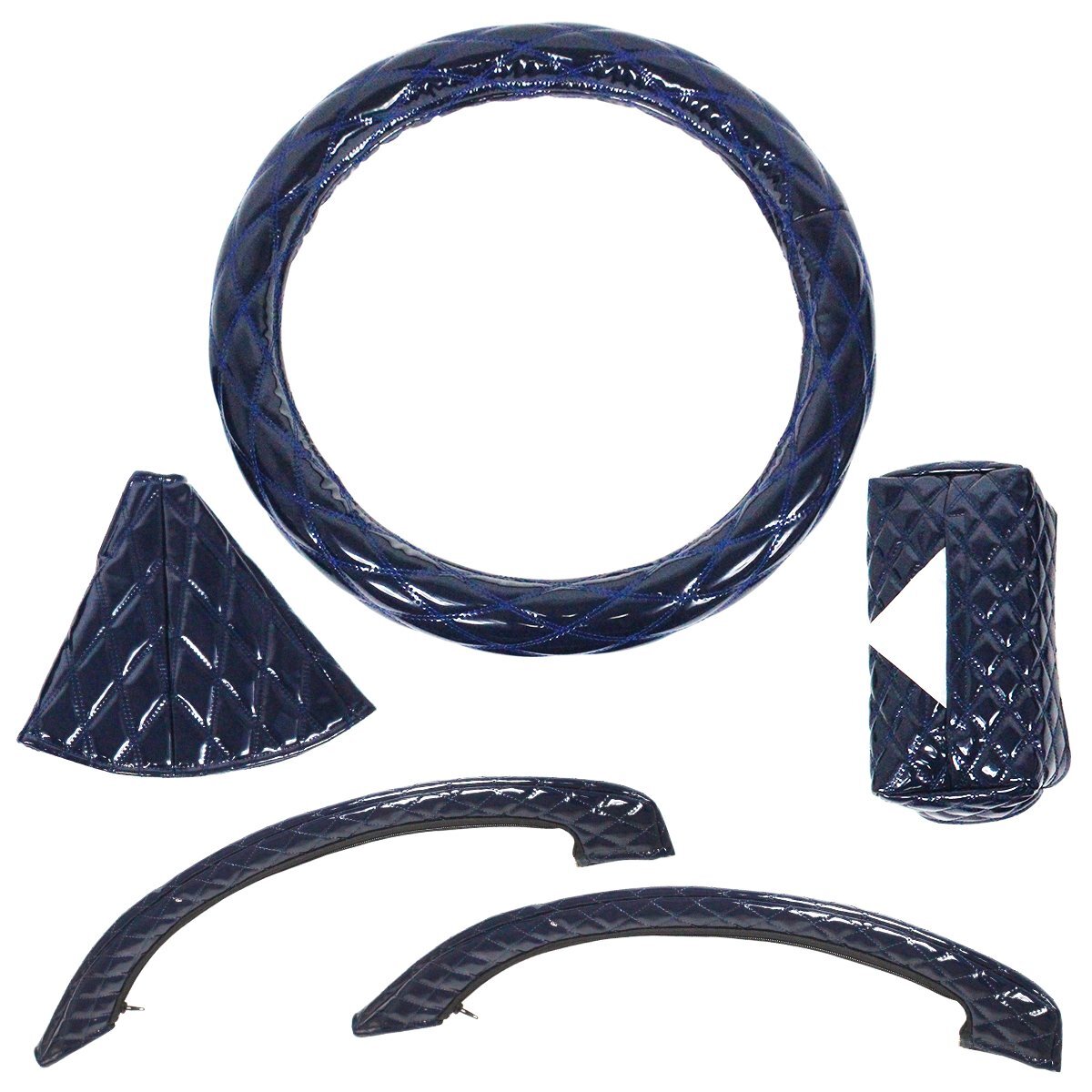 車種専用 07yエルフ用 紺/ネイビー ステアリングカバー&シフトブーツカバー&ドアハンドルカバー&ティッシュカバー拍卖