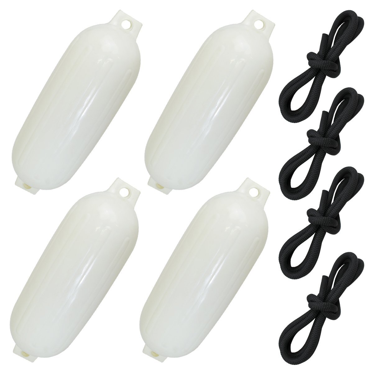 『4セット』 ボートフェンダー 580×190mm フェンダー ロープ 2m 黒/ブラック 浮き ブイ フロートロープ 係留ロープ拍卖
