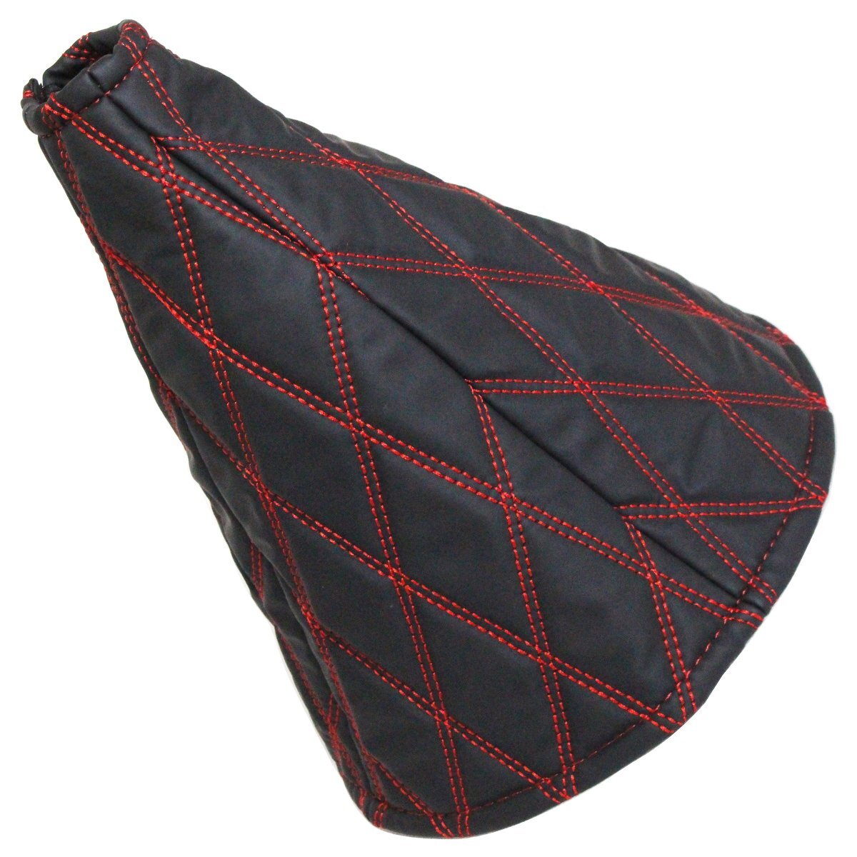 汎用4トン トラック~大型トラック シフトブーツ カバー モコモコ ヌバック調 ブラック×レッド ダブルステッチ ダイヤカット キルティング拍卖