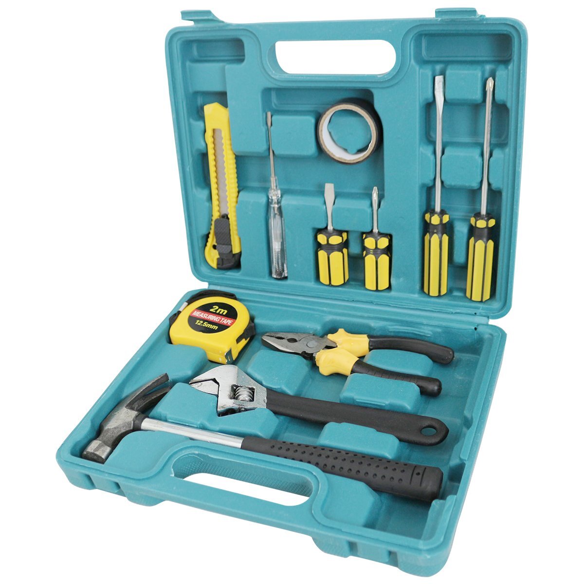 ツールセット 11pcs カッター/ハンマー/ドライバー/メジャー/ペンチ/モンキー/検電器/電工テープ ケース付き 工具 11点セット拍卖