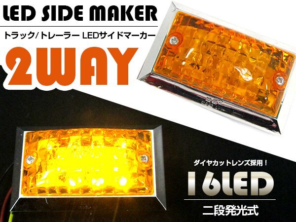 【送料380円】『1個 24V』『黄色/イエロー』16発 LED サイドマーカー 角型 クリアレンズ マーカー ランプ トラック トレーラー 車幅灯 路肩拍卖