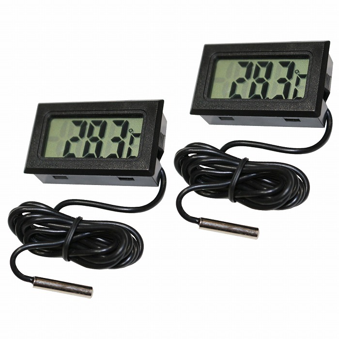 【送料220円】『2個セット』『水温系/温度計』デジタル式 熱帯魚 ミルク 冷蔵庫 室内 車内 水槽 タンク メダカ 金魚 100cm センサー 黒拍卖