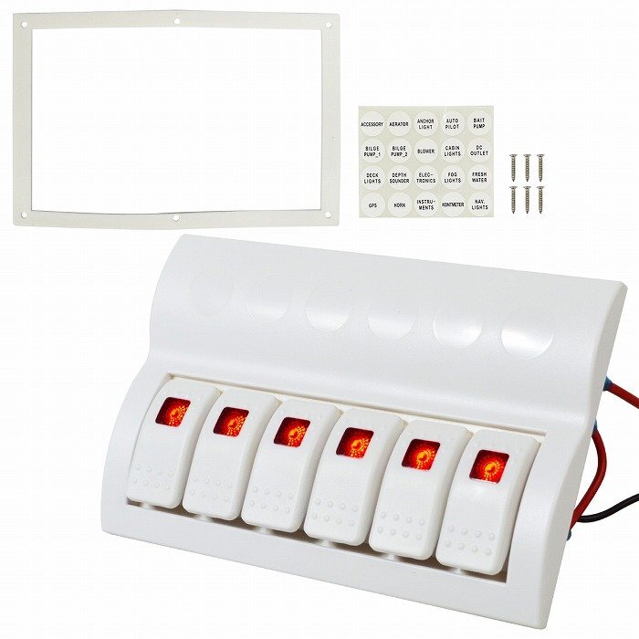 6連 防水 ロッカースイッチ マリン 船 ボート ヨット トラック クルーザー 12V/24V ホワイト 白 パネル ブレーカー 内蔵拍卖