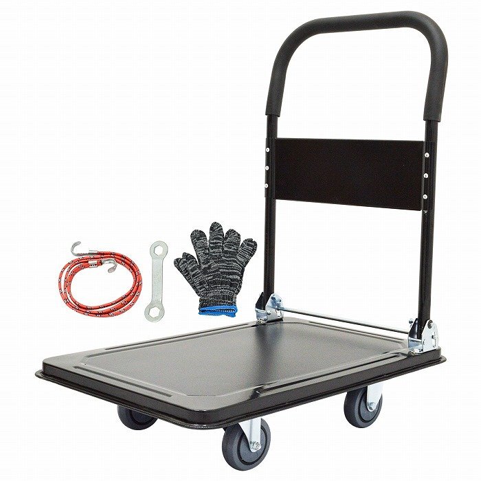 300kg 手押し台車 大型 天板70cm×46cm 静音 キャスター付 折りたたみ スチール 台車 業務用 配達 運搬 キャリー 黒 ブラック拍卖