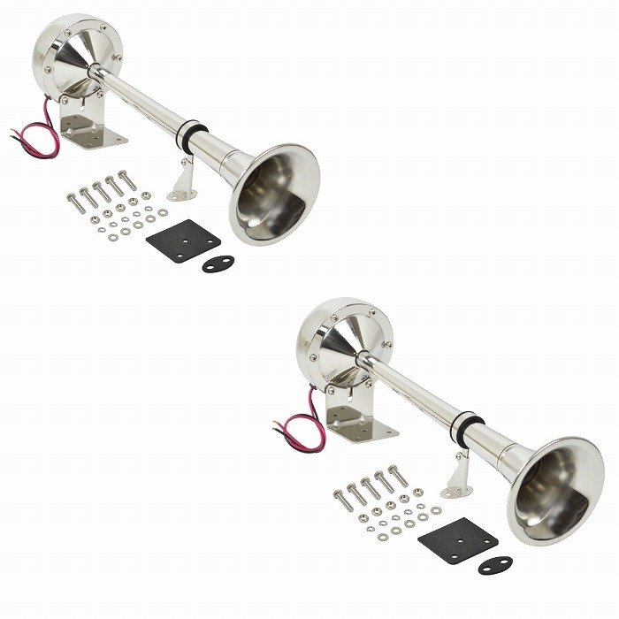 2本セット トランペット型 マリンホーン 12V ステンレス製 船 警報音 汽笛 ボート ホーン ヨット 漁船 遊漁船 クルーザー拍卖