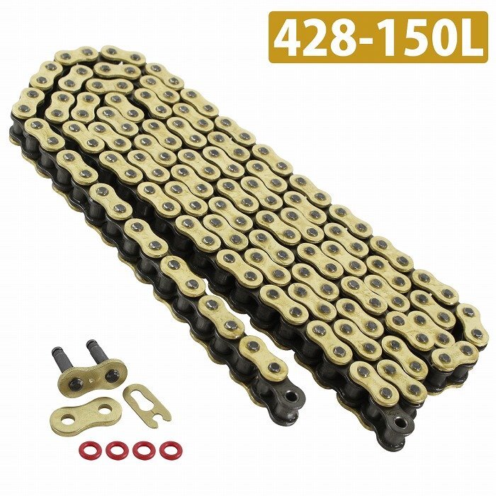 『428-150L』『シールチェーン』汎用 バイク シール有 ゴールド チェーン SR400 CD125T TL125 WAVE125 XR100 NX125 XL125拍卖