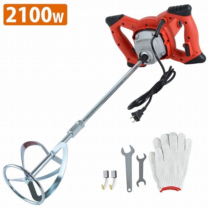 110V 電動 かくはん機 コンクリートミキサー モルタル セメント ハンド ミキサー 2100W ハイパワー 6速調整 混練機 飼料 等拍卖