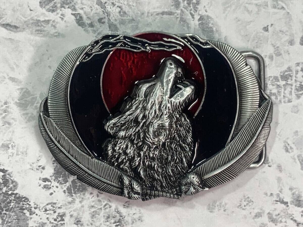 ◆同梱発送可◆「赤い月に吠える狼/オオカミ/おおかみ バックル」fire_sale 【タグ:アクセサリー】拍卖