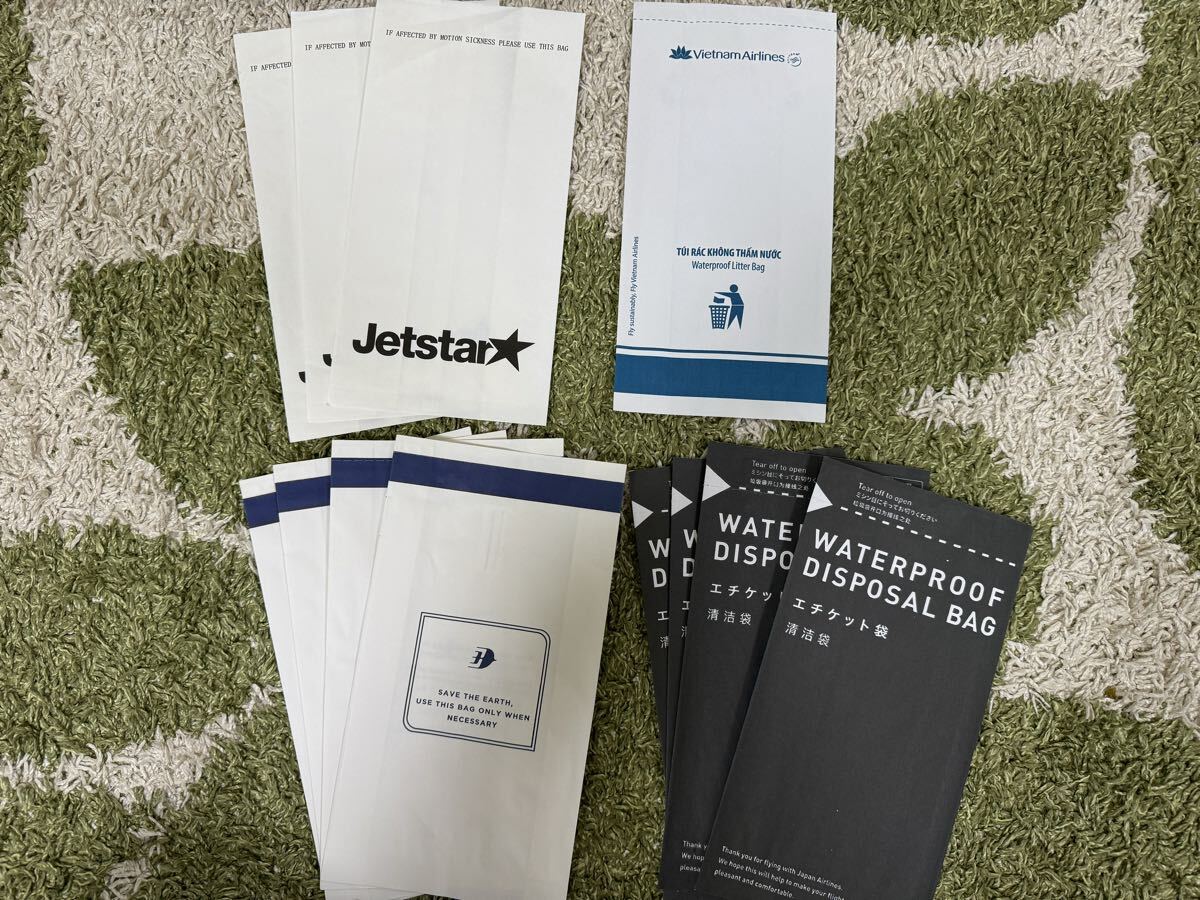 日本航空 ベトナム航空 マレーシア航空 ジェットスター エチケット袋 未使用品!全12枚 JAL VIETNAM AIRLINES JETSTAR MALAYSIA AIRLINES拍卖